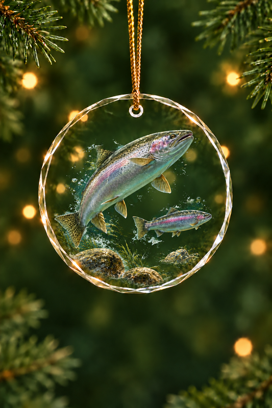 River Run Steelhead Pair Glass Ornament, Fisherman Christmas Gift