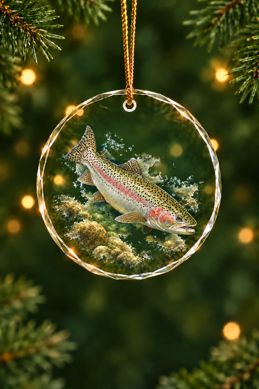 Gravel Bed Rainbow Trout Glass Ornament, Angler Holiday Tree Decor