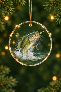 Midnight Bass Strike Glass Ornament, Fisherman Christmas Gift