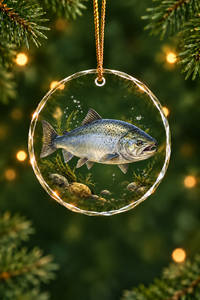 Deep Pool Chinook Salmon Glass Ornament, Fishing Christmas Tree Keepsake
