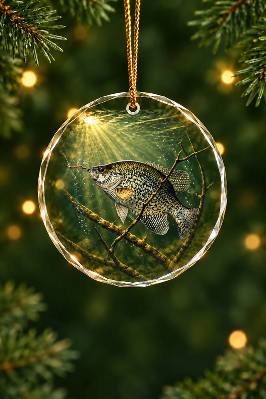 Sunlit Timber Crappie Glass Ornament, Fisherman Christmas Gift
