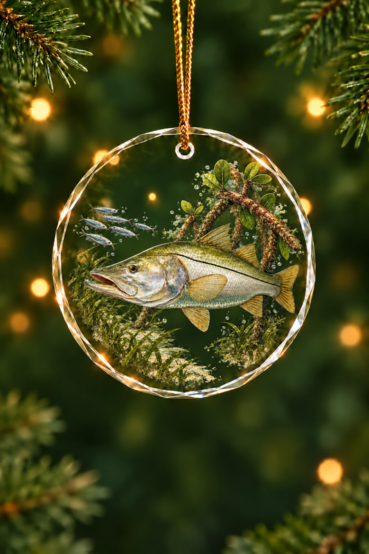 Mangrove Ambush Snook Glass Ornament, Angler Holiday Tree Decor