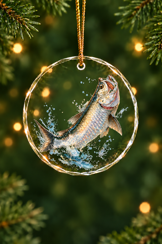 Silver King Tarpon Glass Ornament, Fisherman Christmas Gift