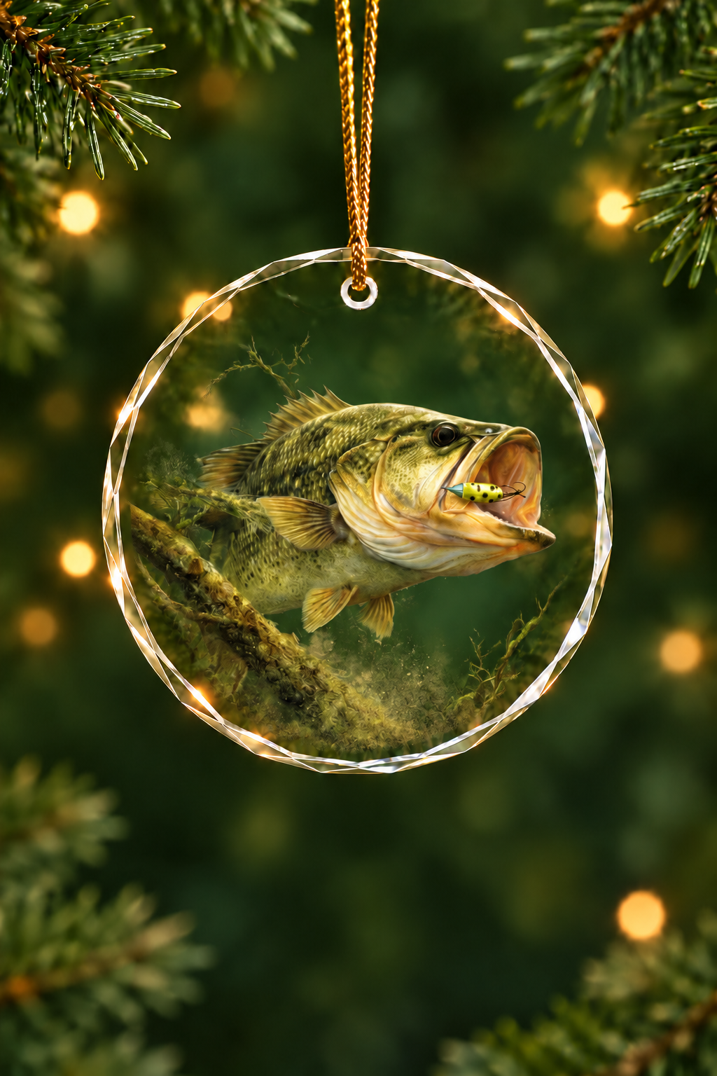 Clay Bottom Bass Glass Ornament, Fishing Christmas Tree Keepsake