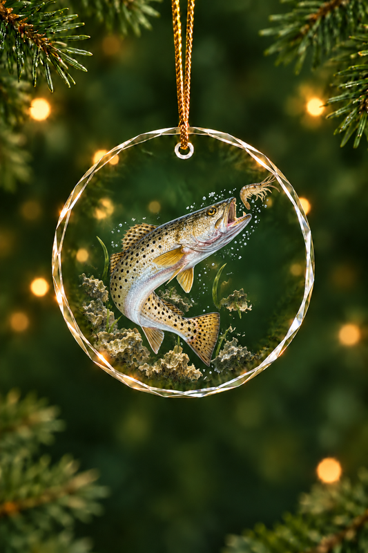 Oyster Bar Speckled Trout Glass Ornament, Saltwater Fishing Christmas Keepsake