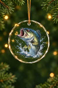 Midnight Bass Surge Glass Ornament, Angler Holiday Tree Decor