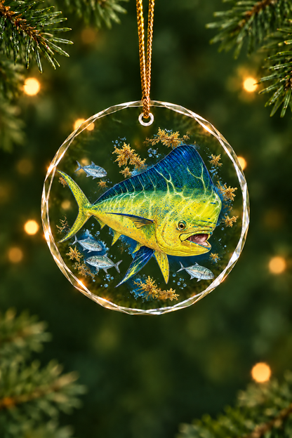 Weedline Bull Mahi Glass Ornament, Angler Holiday Tree Decor