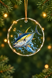 Wave Breaker Yellowfin Tuna Glass Ornament, Fisherman Christmas Gift