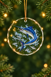 Baitball Blue Marlin Glass Ornament, Saltwater Fishing Christmas Keepsake