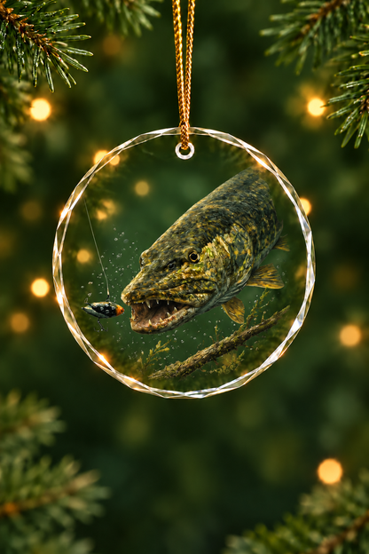 Deep Stealth Pike Glass Ornament, Angler Holiday Tree Decor