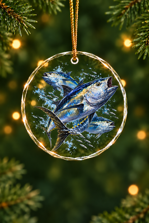 North Atlantic Bluefin Tuna Glass Ornament, Saltwater Fishing Christmas Keepsake