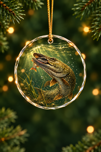 Roughwater Pike Feed Glass Ornament, Fisherman Christmas Gift