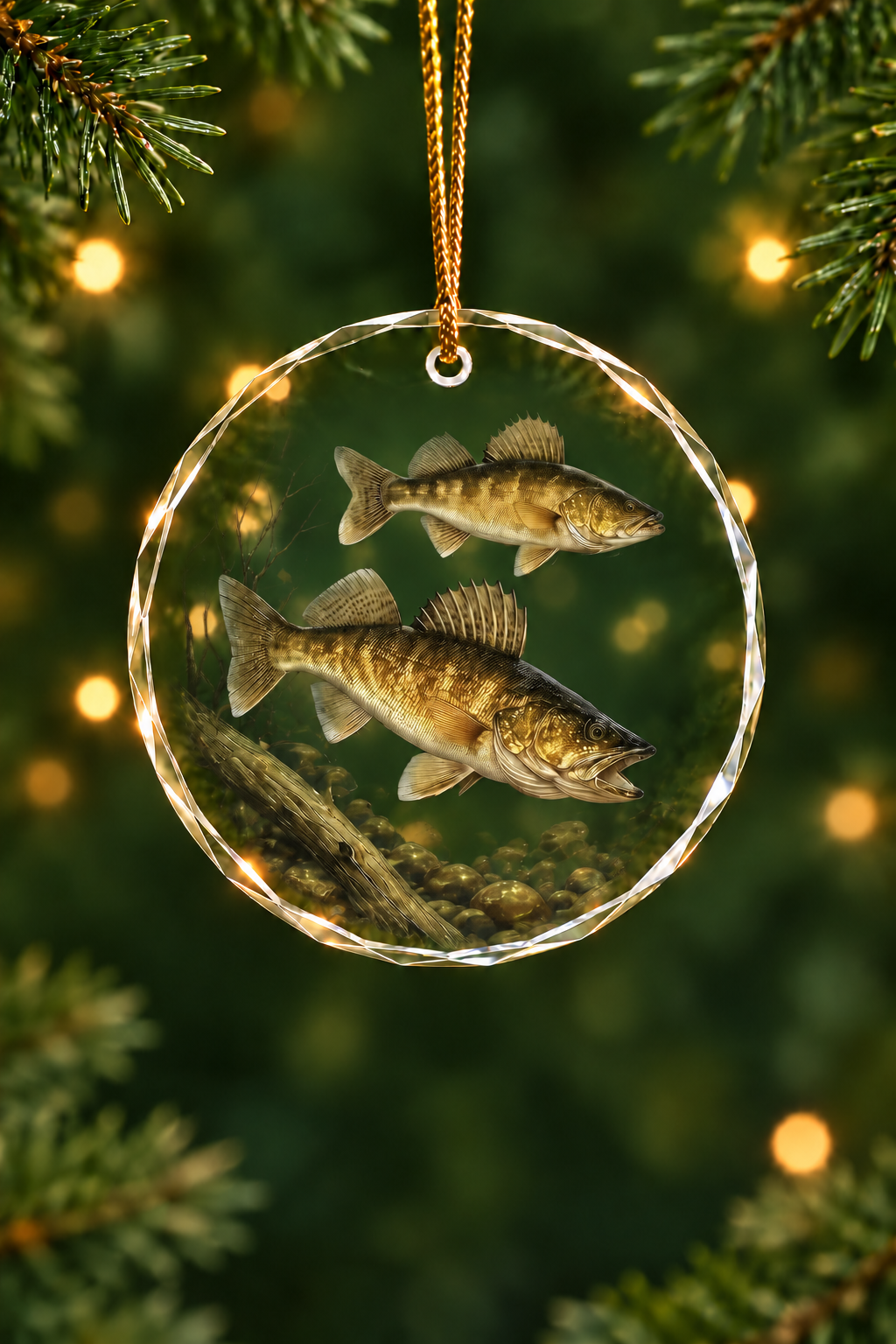 Gravel Walleye Haul Glass Ornament, Fishing Christmas Tree Keepsake
