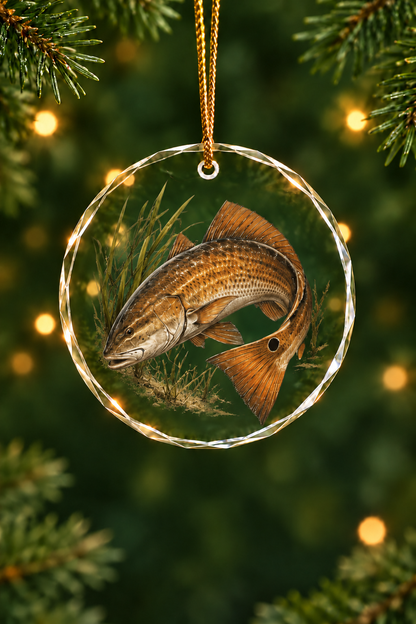 Redfish Copper Tide Edge Glass Ornament, Angler Holiday Tree Decor