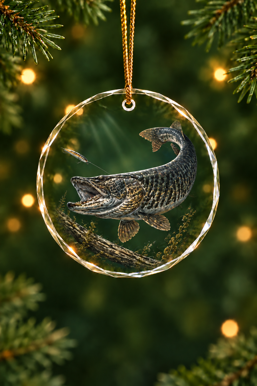 Deep Dusk Muskie Glass Ornament, Fisherman Christmas Gift