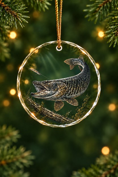 Deep Dusk Muskie Glass Ornament, Fisherman Christmas Gift