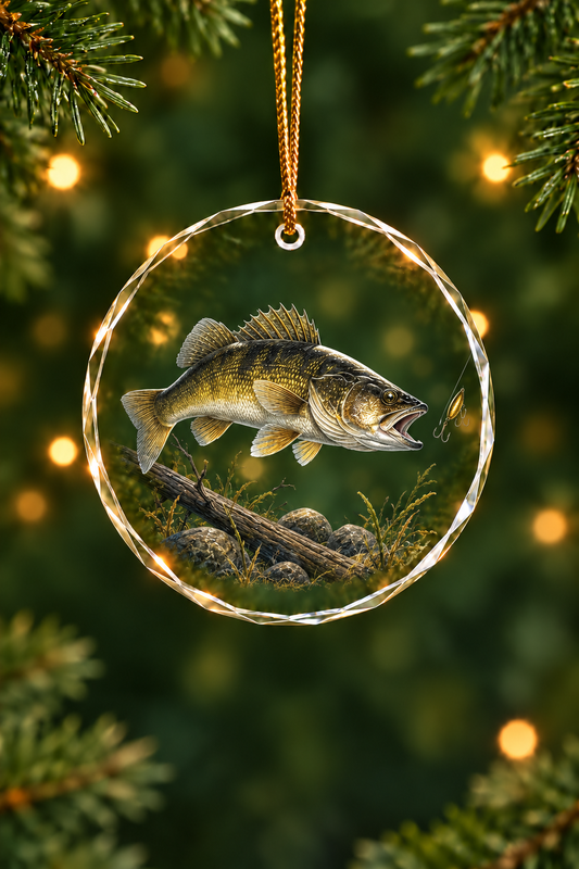 Deep Water Walleye Glass Ornament, Angler Holiday Tree Decor