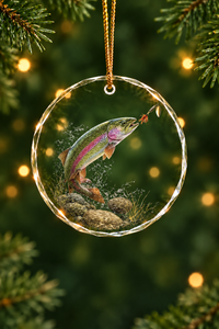 Clearwater Rainbow Trout Glass Ornament, Angler Holiday Tree Decor