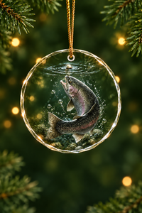 River Trout Strike Glass Ornament, Angler Holiday Tree Decor