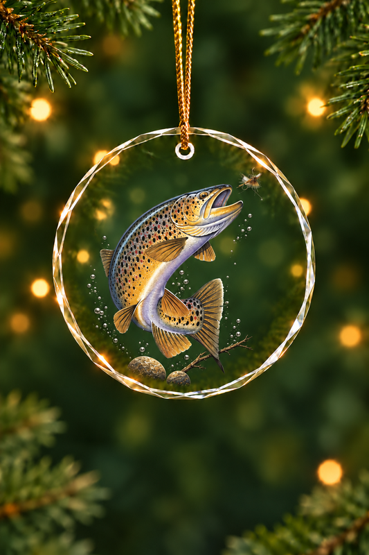 Ozark Current Crown Brown Glass Ornament, Fisherman Christmas Gift