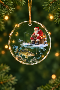 Santa's Ice Shanty Walleye Glass Ornament, Angler Holiday Tree Decor