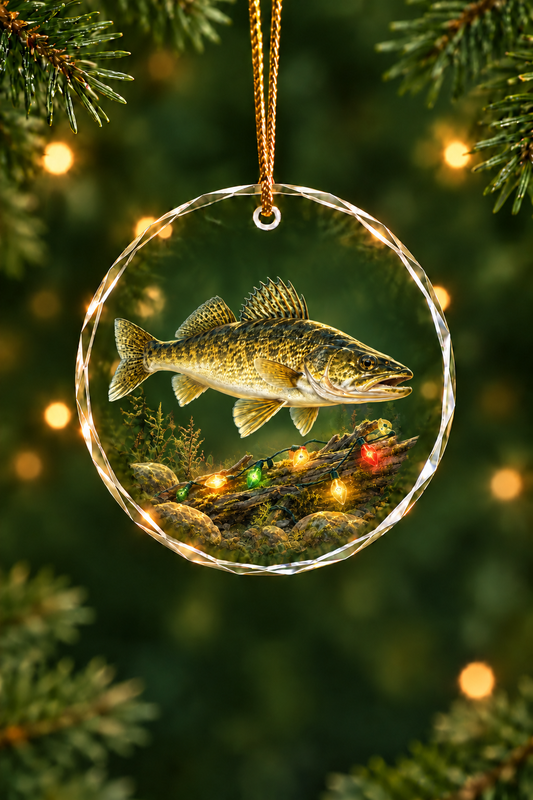 Old Bulbs Walleye Glass Ornament, Fisherman Christmas Gift