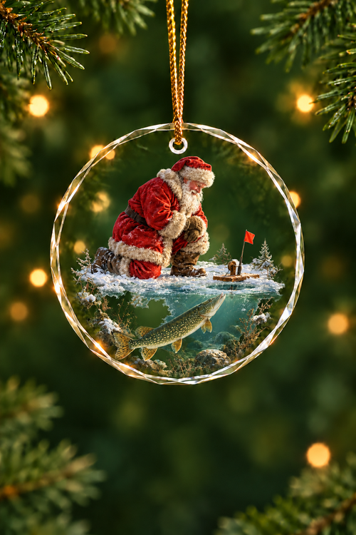 Santa's Tip-Up Pike Glass Ornament, Fisherman Christmas Gift