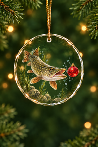 Red Bauble Pike Glass Ornament, Fishing Christmas Tree Keepsake