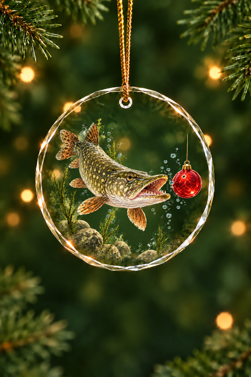 Red Bauble Pike Glass Ornament, Fishing Christmas Tree Keepsake