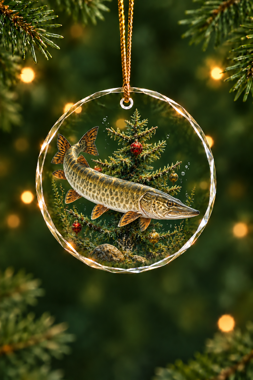 Christmas Crib Musky Glass Ornament, Fisherman Christmas Gift