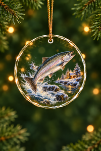 Snowfall Night King Salmon Glass Ornament, Fishing Christmas Tree Keepsake