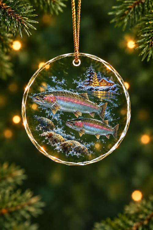 Lantern Cabin Steelhead Glass Ornament, Fisherman Christmas Gift
