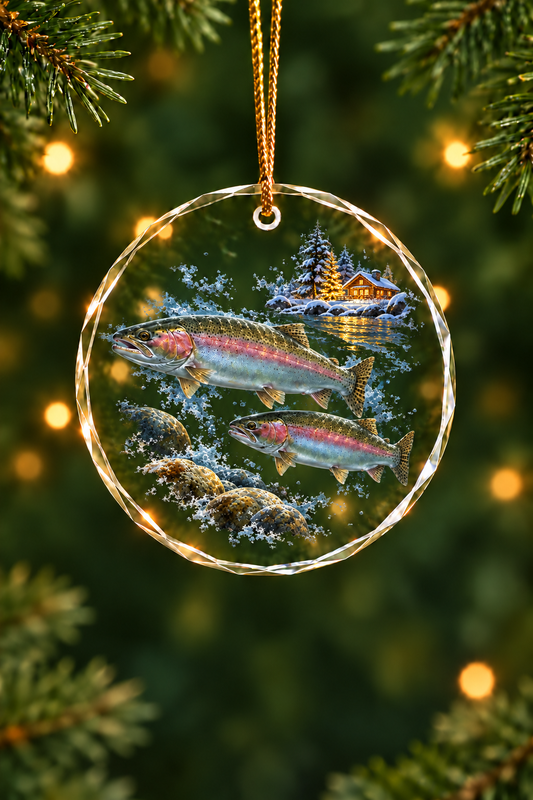 Lantern Cabin Steelhead Glass Ornament, Fisherman Christmas Gift