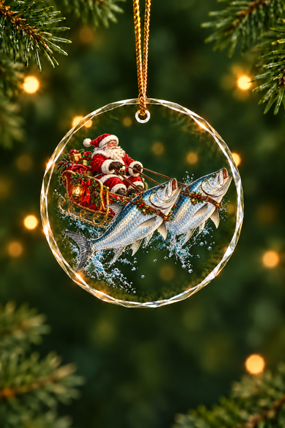 Santa's Tarpon Sleigh Glass Ornament, Saltwater Fishing Christmas Keepsake