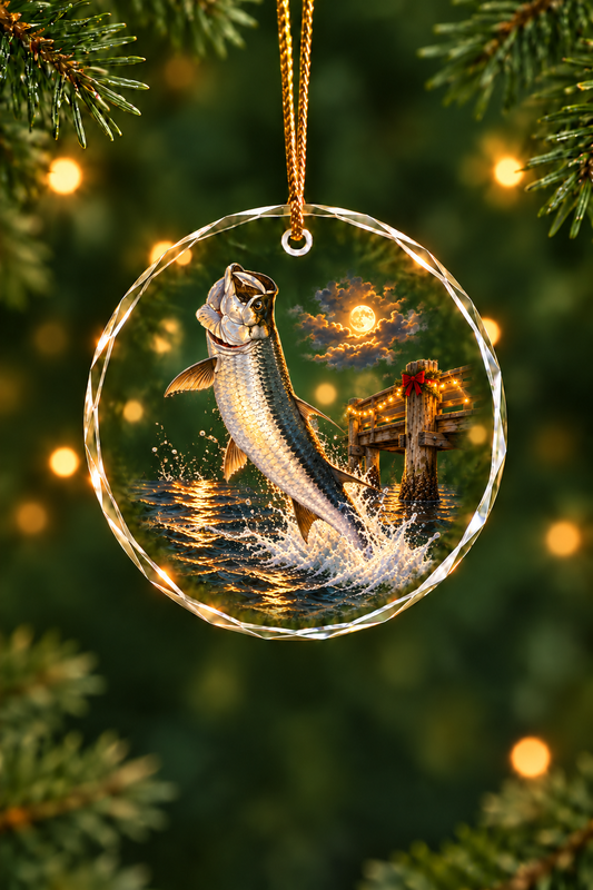 Bridge Lights Tarpon Glass Ornament, Angler Holiday Tree Decor