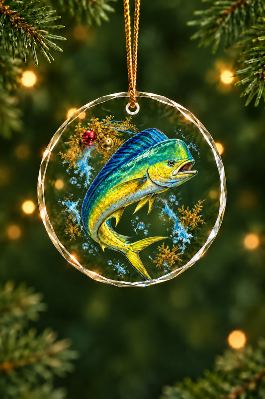Weedline Ornaments Mahi Glass Ornament, Fisherman Christmas Gift