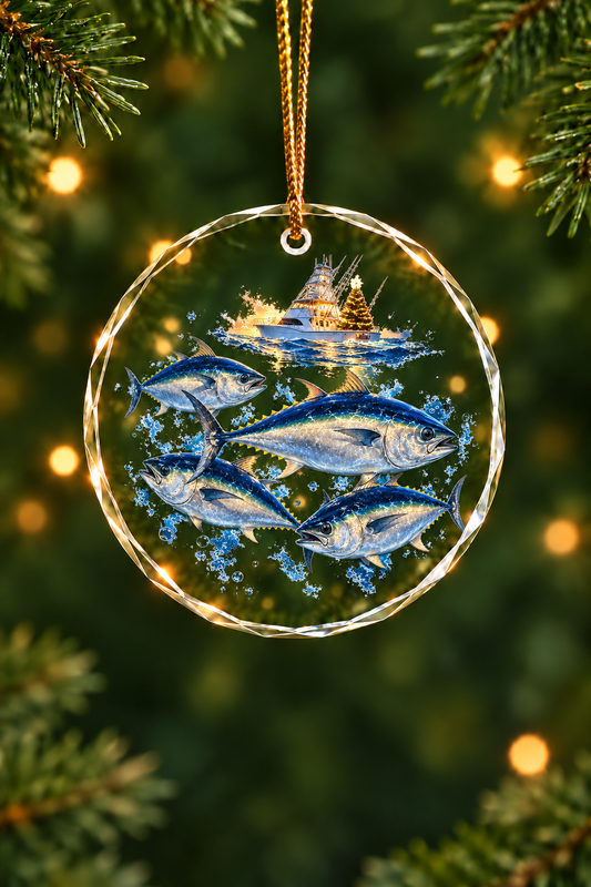 Deck Tree Bluefin Tuna Glass Ornament, Saltwater Fishing Christmas Keepsake
