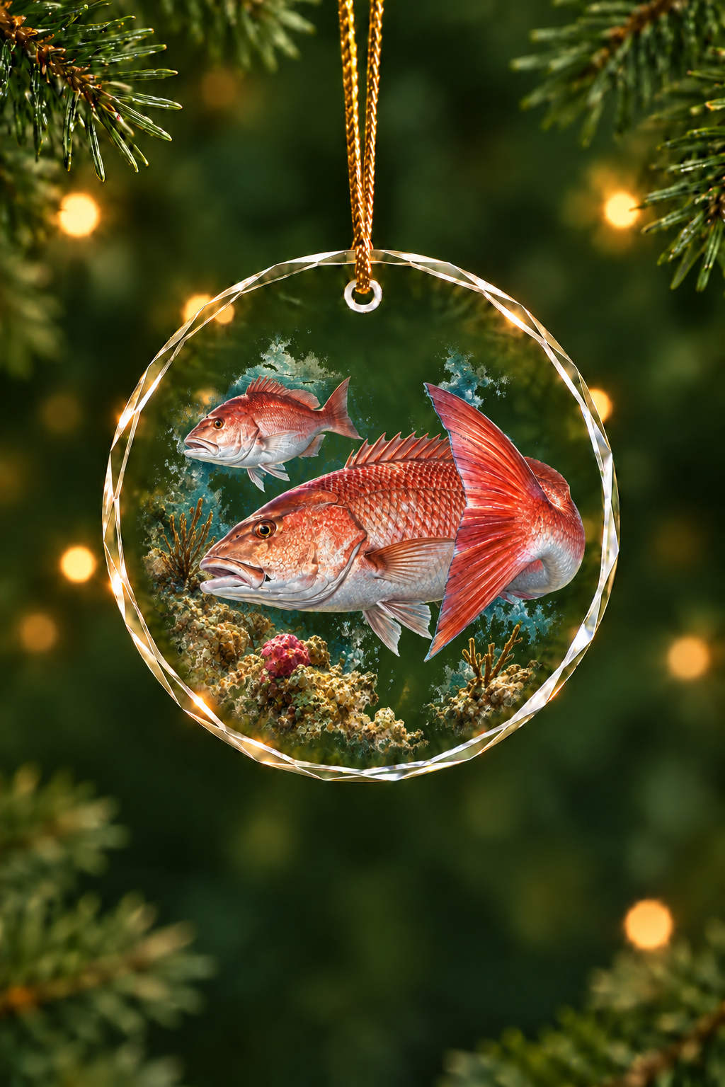 Moonbeam Red Snapper Glass Ornament, Angler Holiday Tree Decor