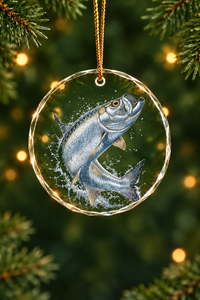 Silver Tarpon Surge Glass Ornament, Fisherman Christmas Gift