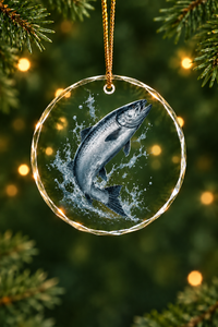 Cloudburst King Salmon Glass Ornament, Angler Holiday Tree Decor