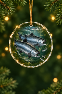 Dusk Lake Salmon Glass Ornament, Fishing Christmas Tree Keepsake