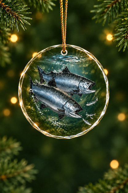 Dusk Lake Salmon Glass Ornament, Fishing Christmas Tree Keepsake