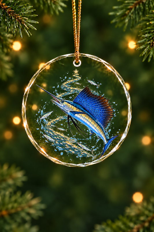 Baitball Tree Sailfish Glass Ornament, Fisherman Christmas Gift