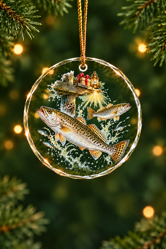Dock Gift Speckled Trout Glass Ornament, Angler Holiday Tree Decor