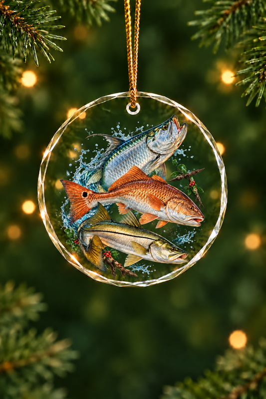 Mangrove Lights Snook Tarpon Slam Glass Ornament, Angler Holiday Tree Decor