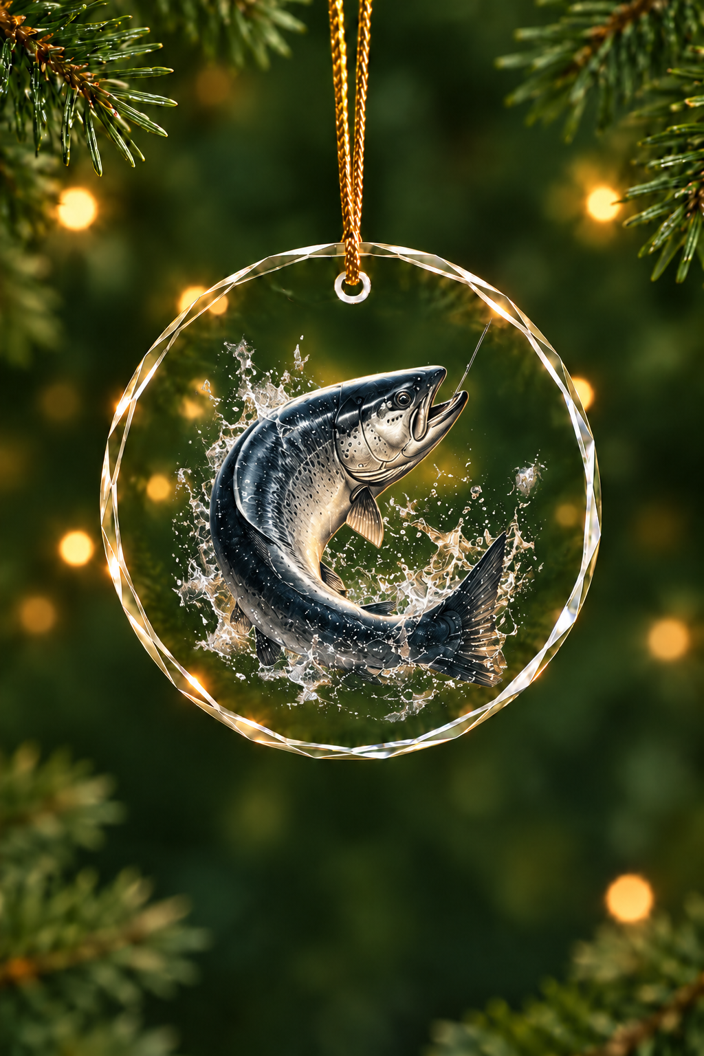 River Salmon Breach Glass Ornament, Fishing Christmas Tree Keepsake