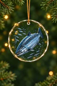 River Salmon Depths Glass Ornament, Fishing Christmas Tree Keepsake