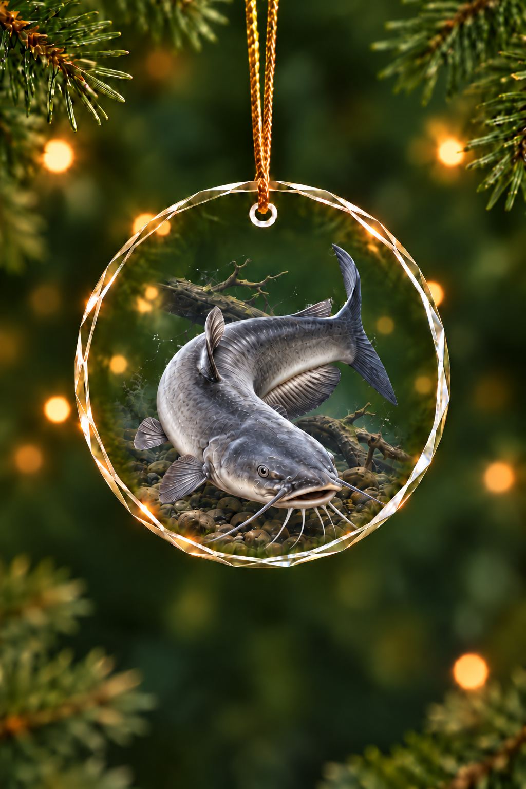 Freedom Strike Catfish 🇺🇸 Glass Ornament, Fisherman Christmas Gift