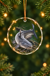 Freedom Strike Catfish 🇺🇸 Glass Ornament, Fisherman Christmas Gift