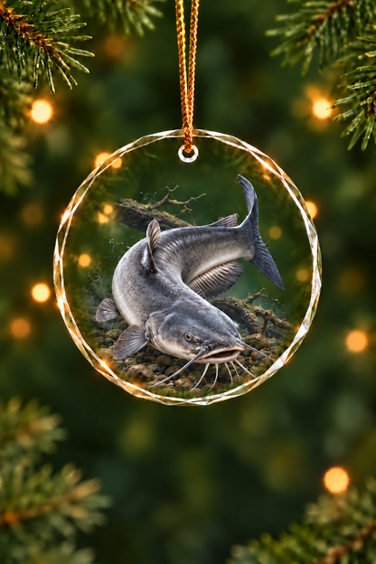 Freedom Strike Catfish 🇺🇸 Glass Ornament, Fisherman Christmas Gift